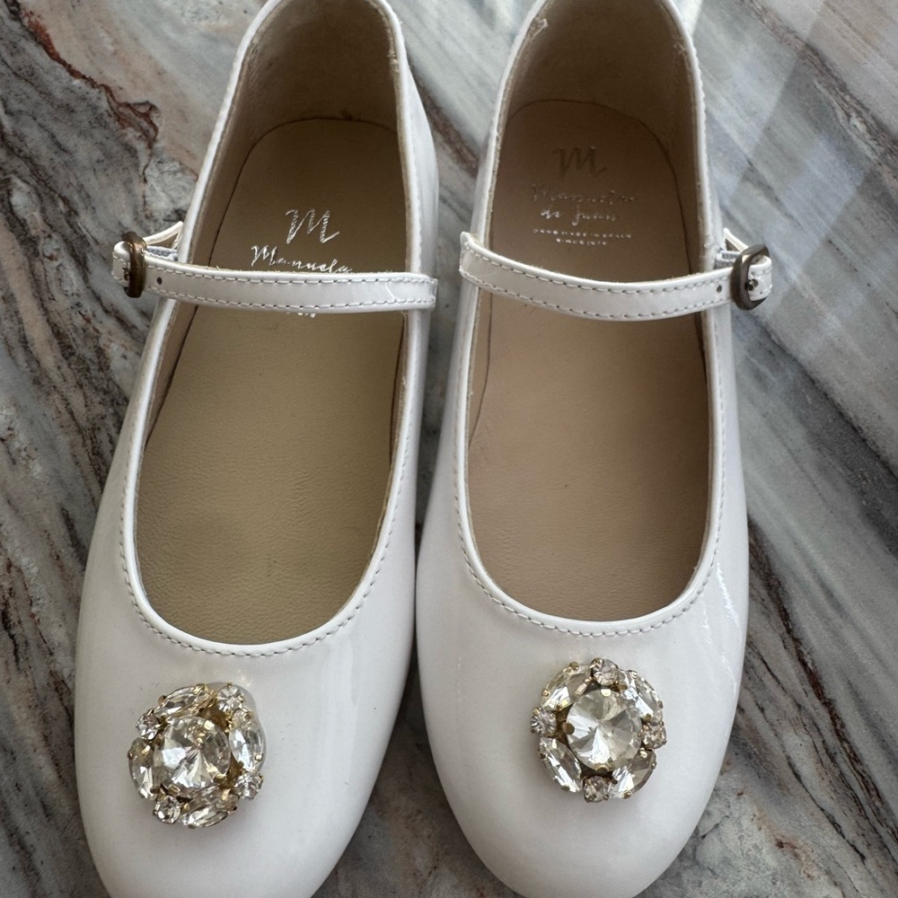 Monsoon White Kids Mary Jane Shoes with Crystal Accent